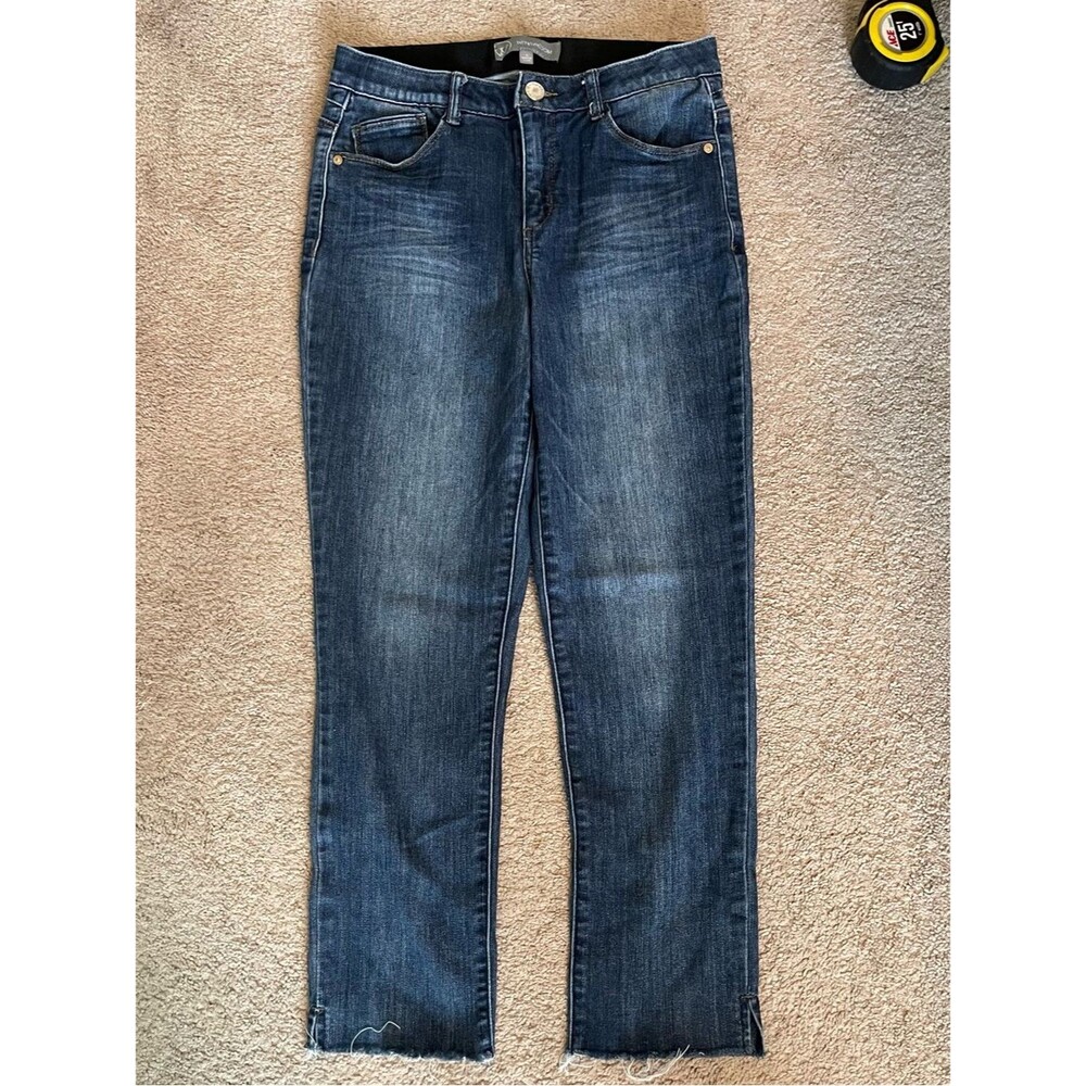 Wit & Wisdom Indigo Blue Mid-Rise Cropped Straight Raw-Hem Jeans | Size 6